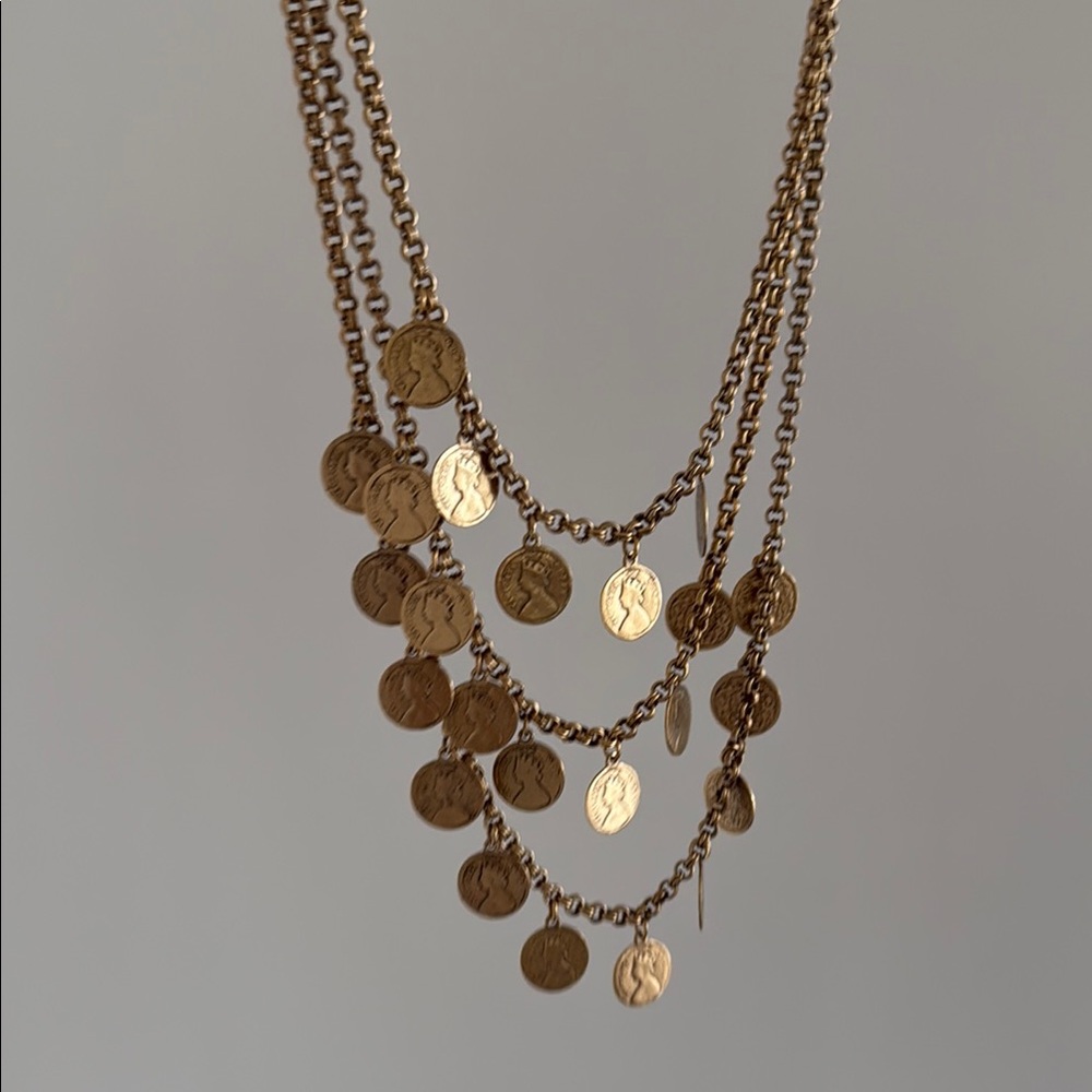 Stella & Dot Gold Layered Necklace with Disc Charms